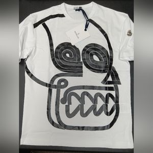 Moncler men's white printed Tshirt size medium
